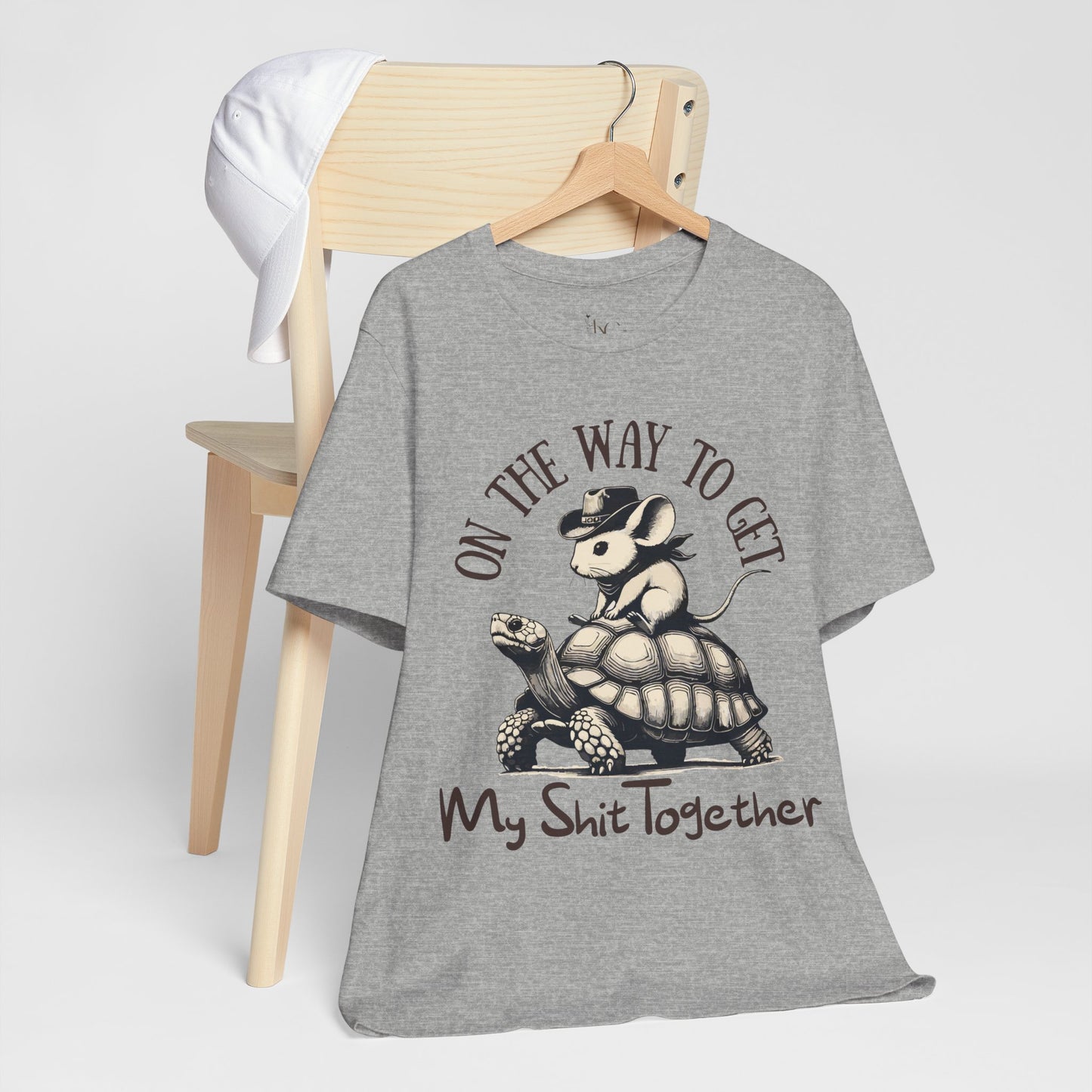 Funny Motivational T-Shirt – Mouse Riding Turtle "On My Way to Get My Sh*t Together" Tee – Bella+Canvas 3001