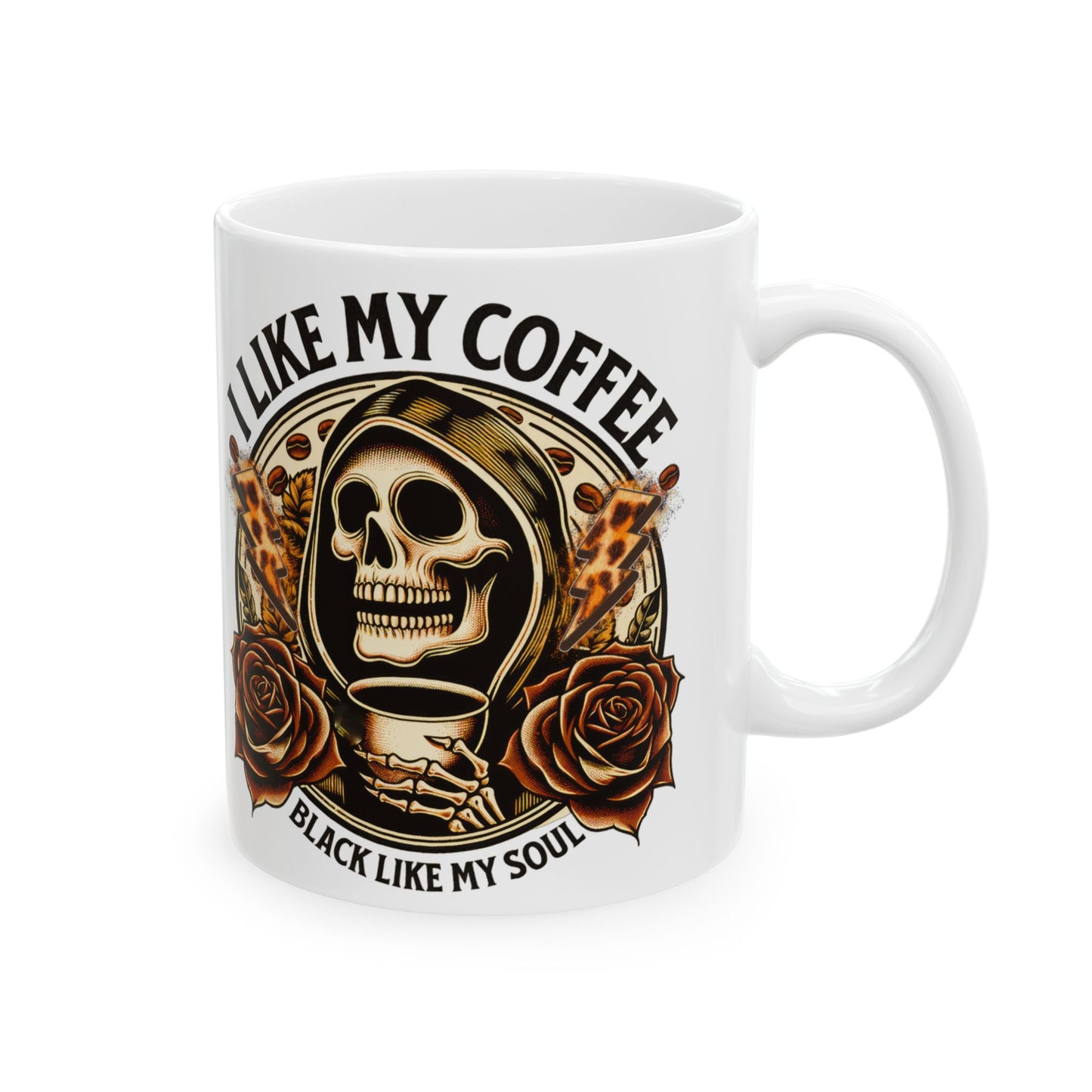 "Black Coffee & Empty Soul Skeleton Mug – Funny Gothic Coffee Cup (11oz & 15oz)"