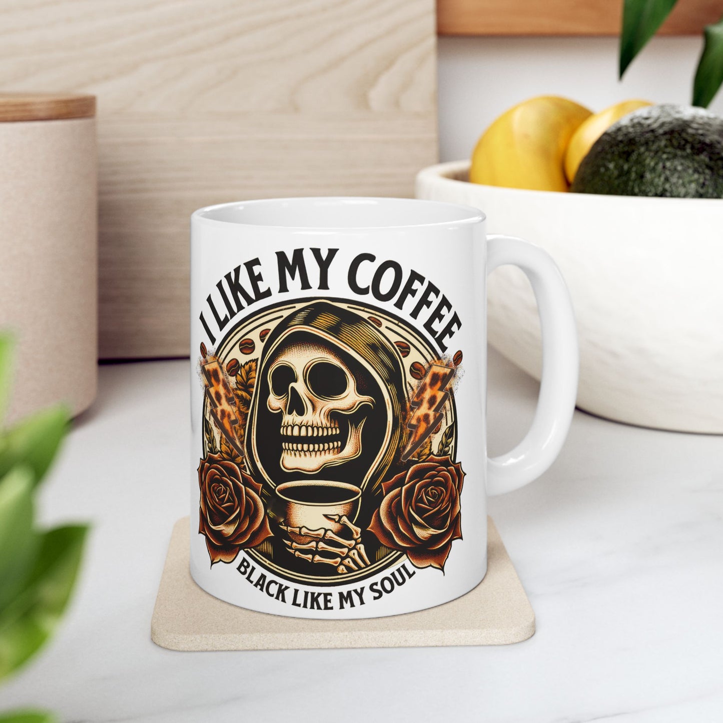 "Black Coffee & Empty Soul Skeleton Mug – Funny Gothic Coffee Cup (11oz & 15oz)"