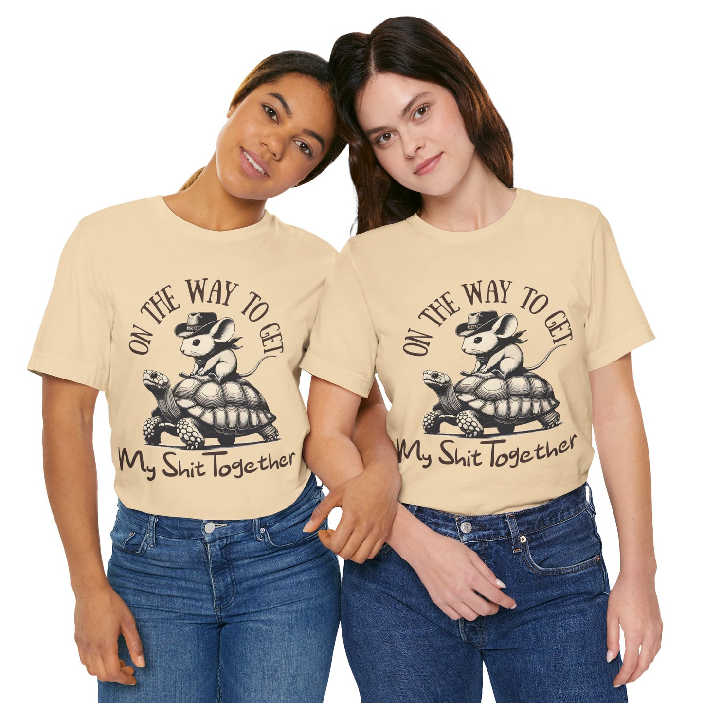 Funny Motivational T-Shirt – Mouse Riding Turtle "On My Way to Get My Sh*t Together" Tee – Bella+Canvas 3001