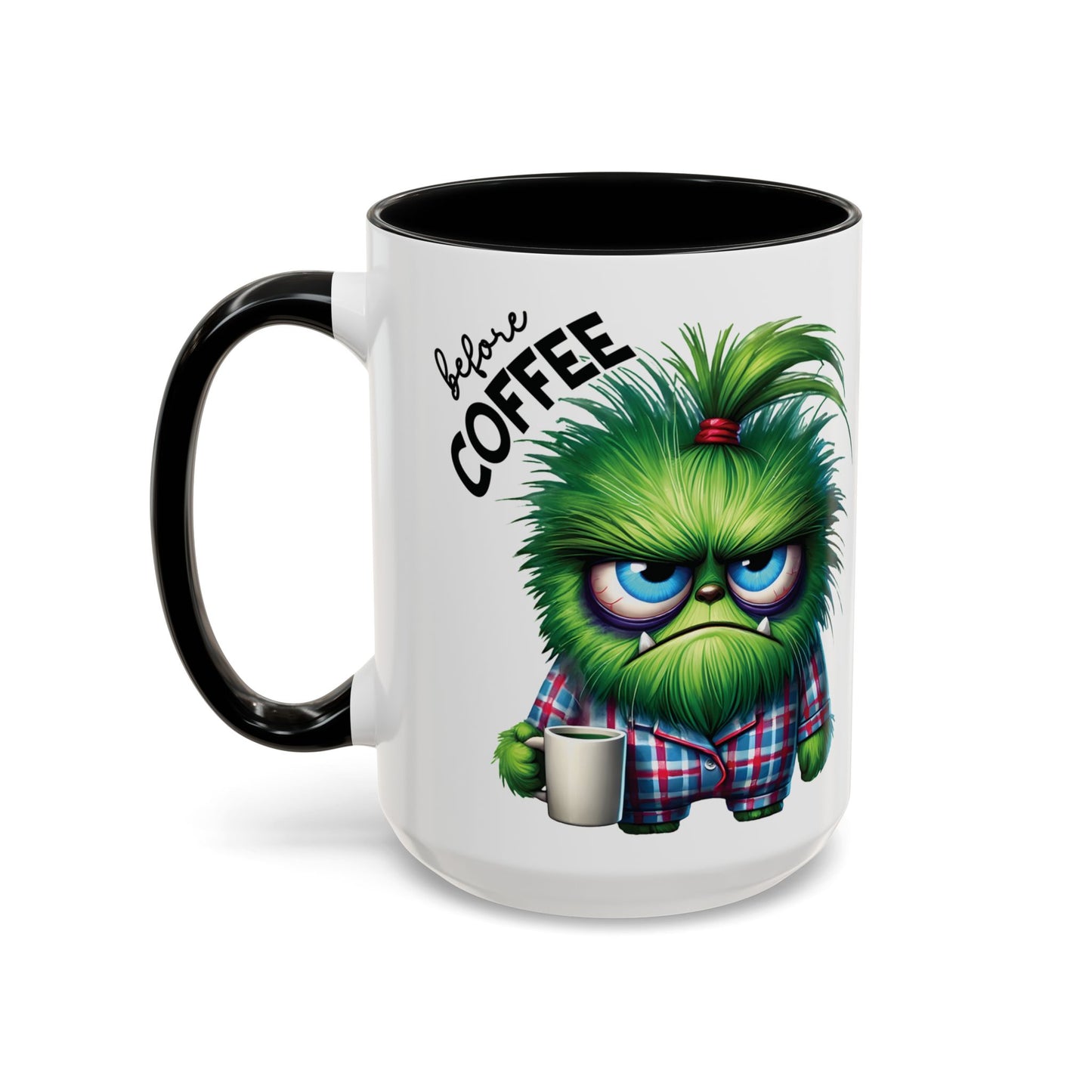 Coffee Mug - Angry Monster Before Caffeine, Happy Monster After Caffeine - Cute and Funny Design