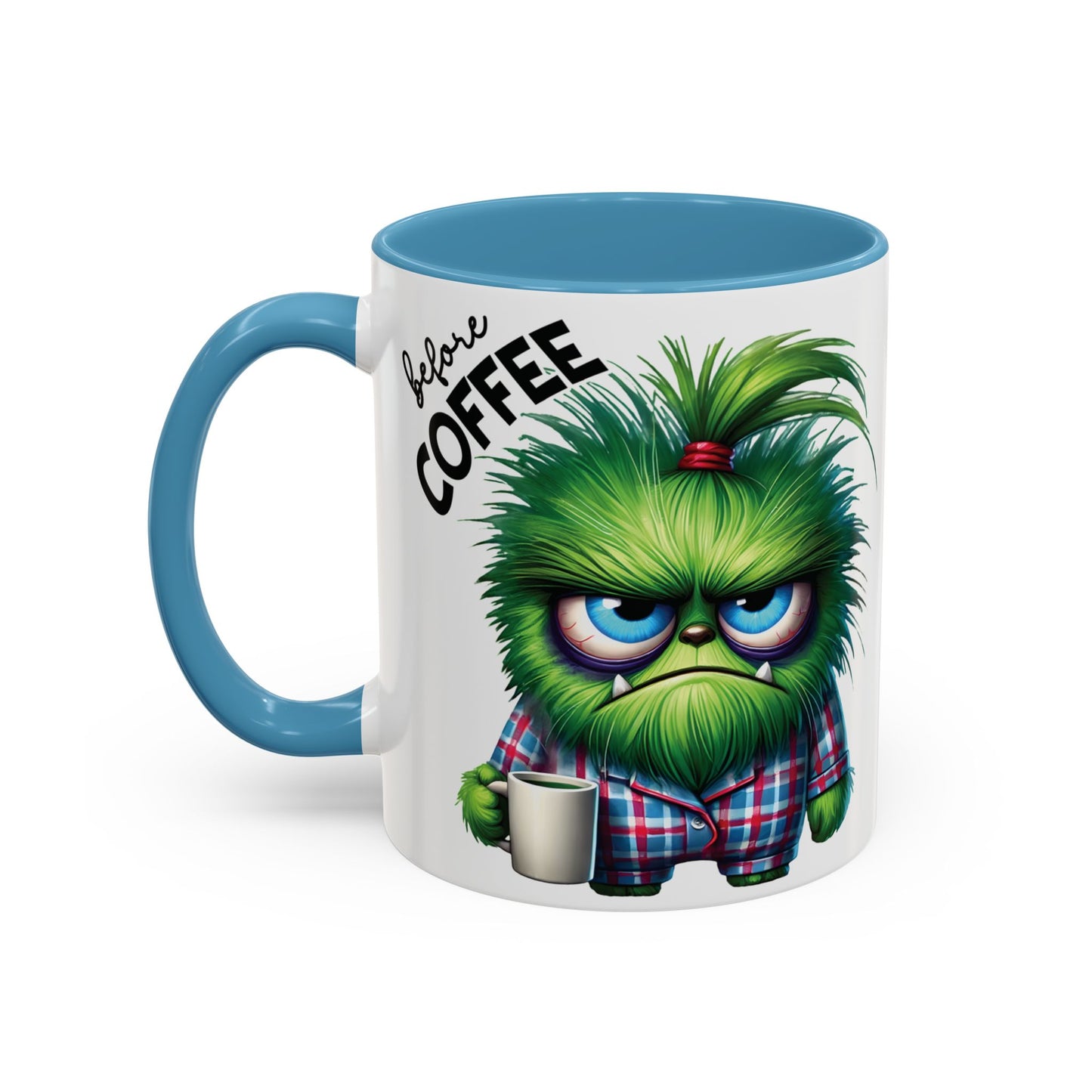 Coffee Mug - Angry Monster Before Caffeine, Happy Monster After Caffeine - Cute and Funny Design