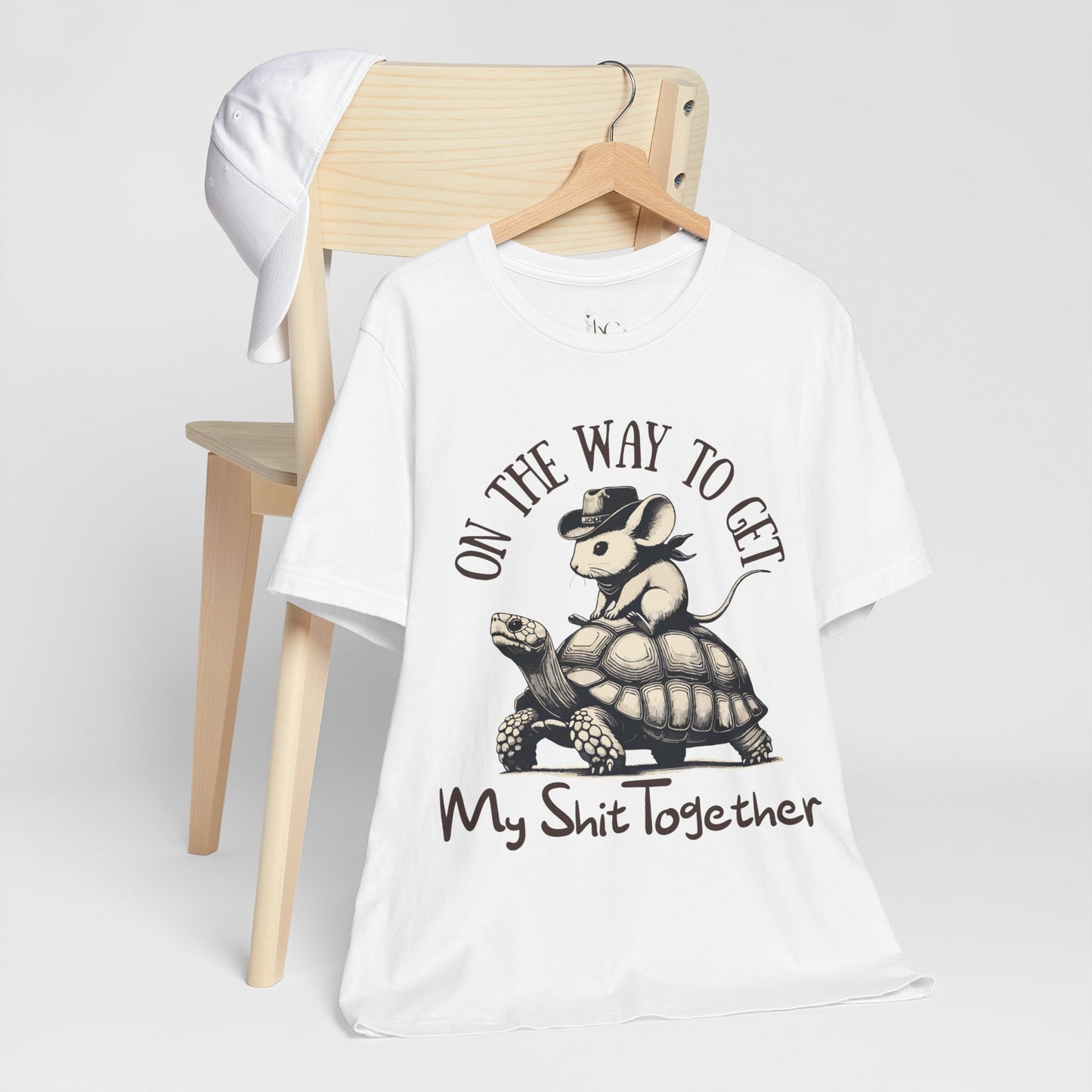 Funny Motivational T-Shirt – Mouse Riding Turtle "On My Way to Get My Sh*t Together" Tee – Bella+Canvas 3001