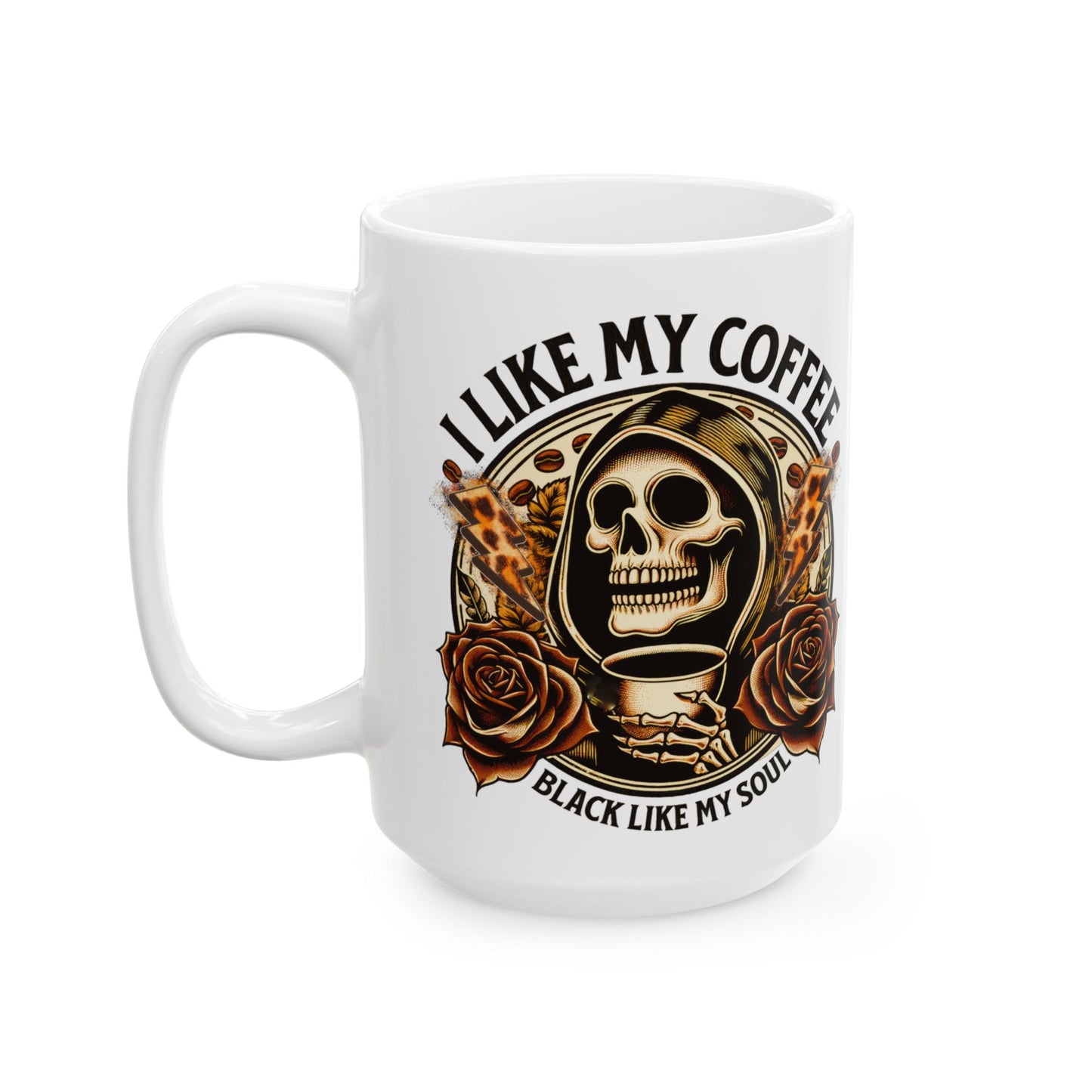 "Black Coffee & Empty Soul Skeleton Mug – Funny Gothic Coffee Cup (11oz & 15oz)"