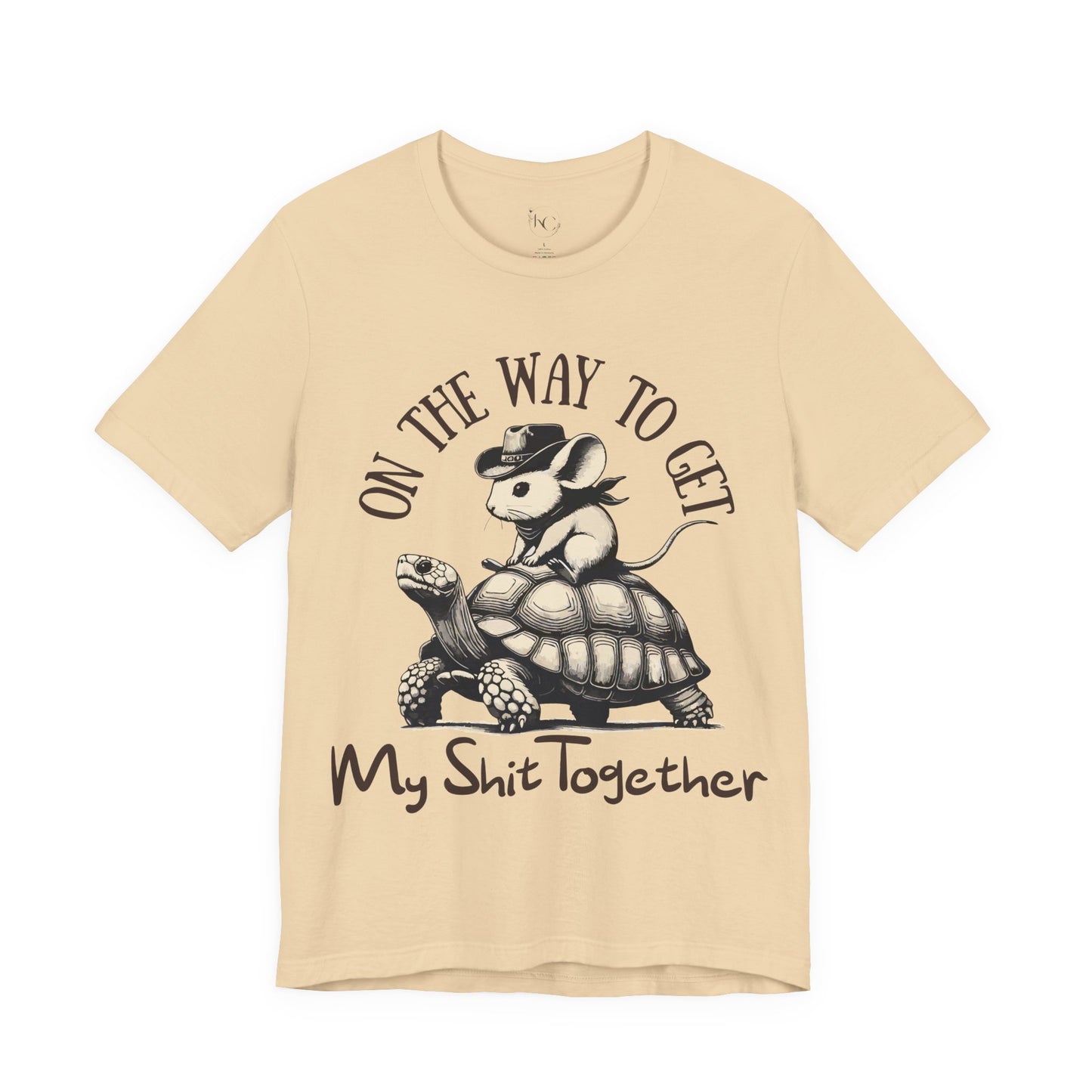 Funny Motivational T-Shirt – Mouse Riding Turtle "On My Way to Get My Sh*t Together" Tee – Bella+Canvas 3001
