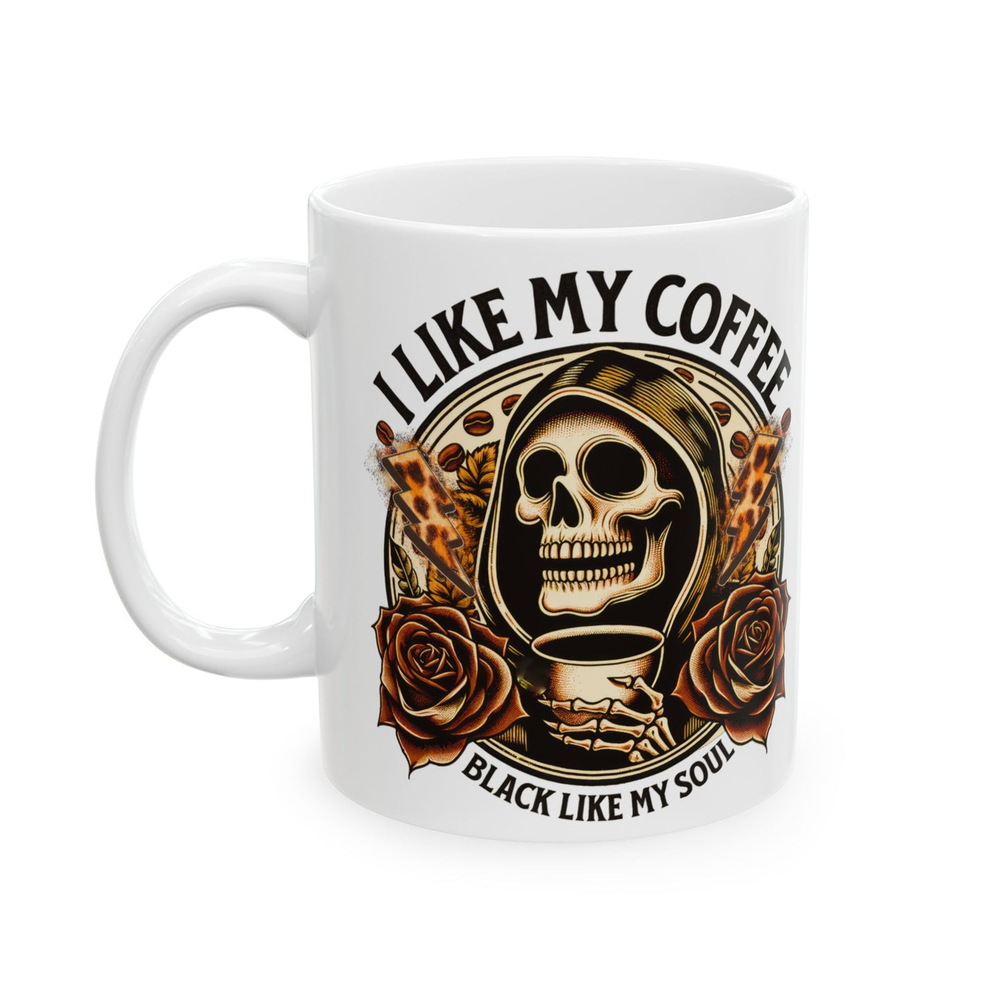 "Black Coffee & Empty Soul Skeleton Mug – Funny Gothic Coffee Cup (11oz & 15oz)"