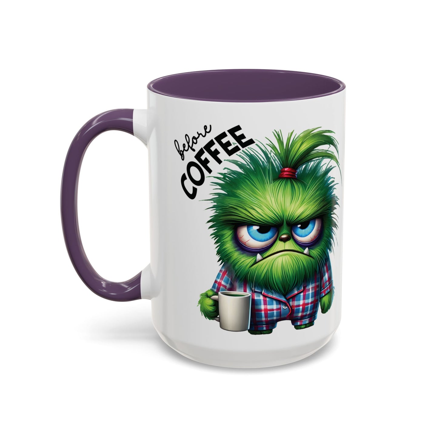 Coffee Mug - Angry Monster Before Caffeine, Happy Monster After Caffeine - Cute and Funny Design