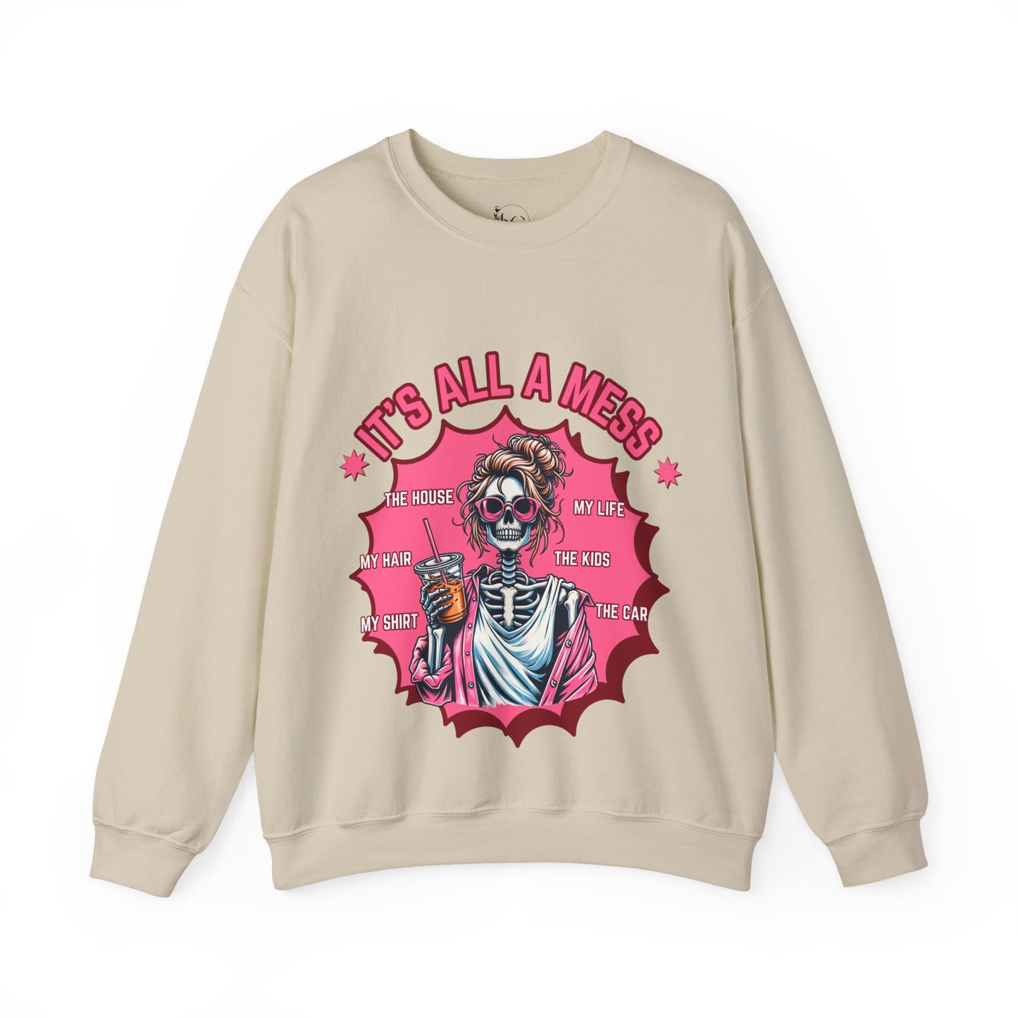 🔥 “It’s All a Mess” Skeleton Mom Sweatshirt – Funny Iced Coffee Hoodie for Tired Moms