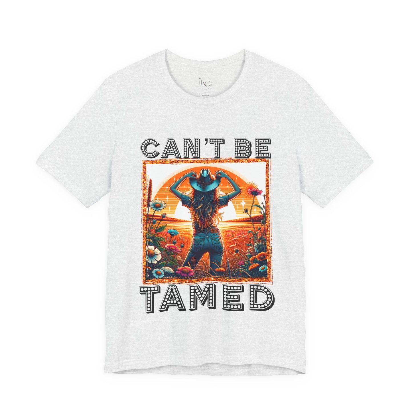Western Cowgirl “Can’t Be Tamed” Shirt – Sunset Silhouette Graphic Tee