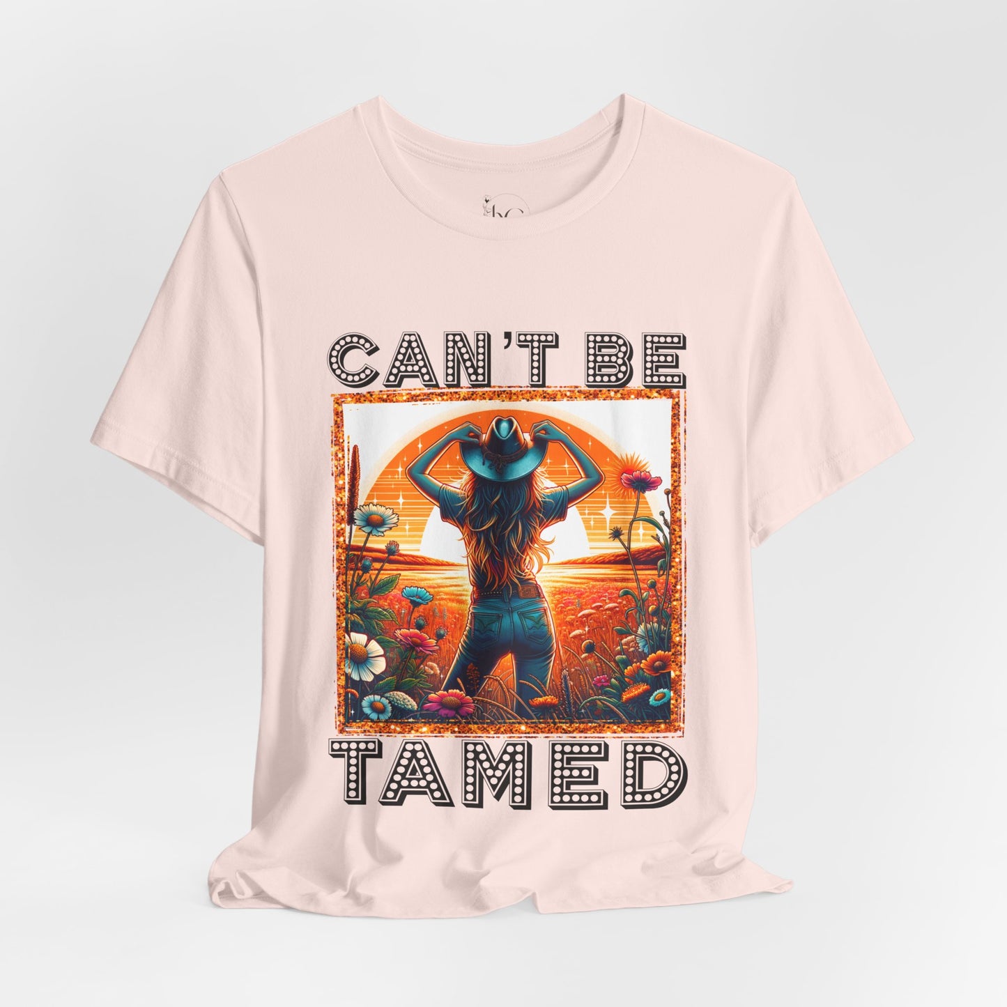 Western Cowgirl “Can’t Be Tamed” Shirt – Sunset Silhouette Graphic Tee
