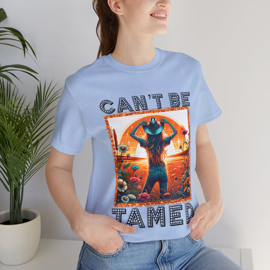 Western Cowgirl “Can’t Be Tamed” Shirt – Sunset Silhouette Graphic Tee