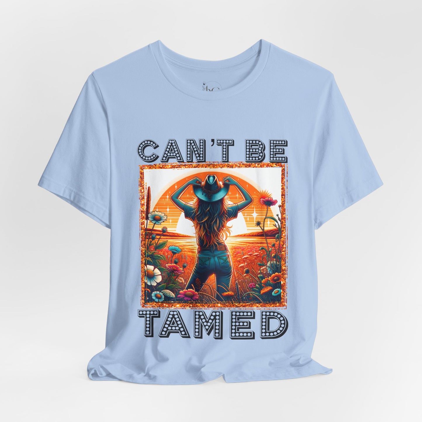 Western Cowgirl “Can’t Be Tamed” Shirt – Sunset Silhouette Graphic Tee