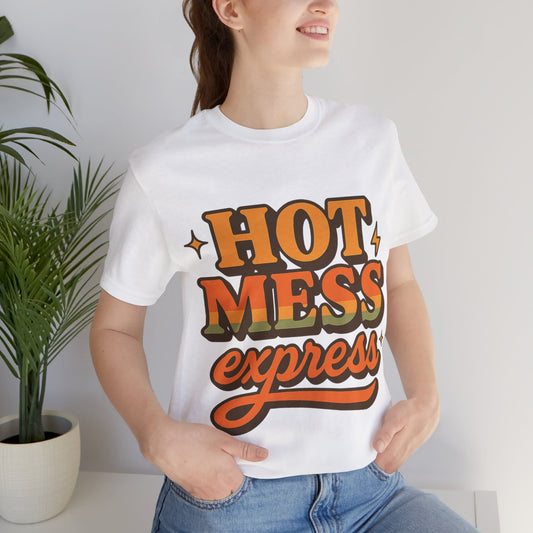 Hot Mess Express T-Shirt | Funny Women’s Graphic Tee | Retro Vintage Shirt for Moms, Coffee Lovers, Busy Women | Cute Casual Top