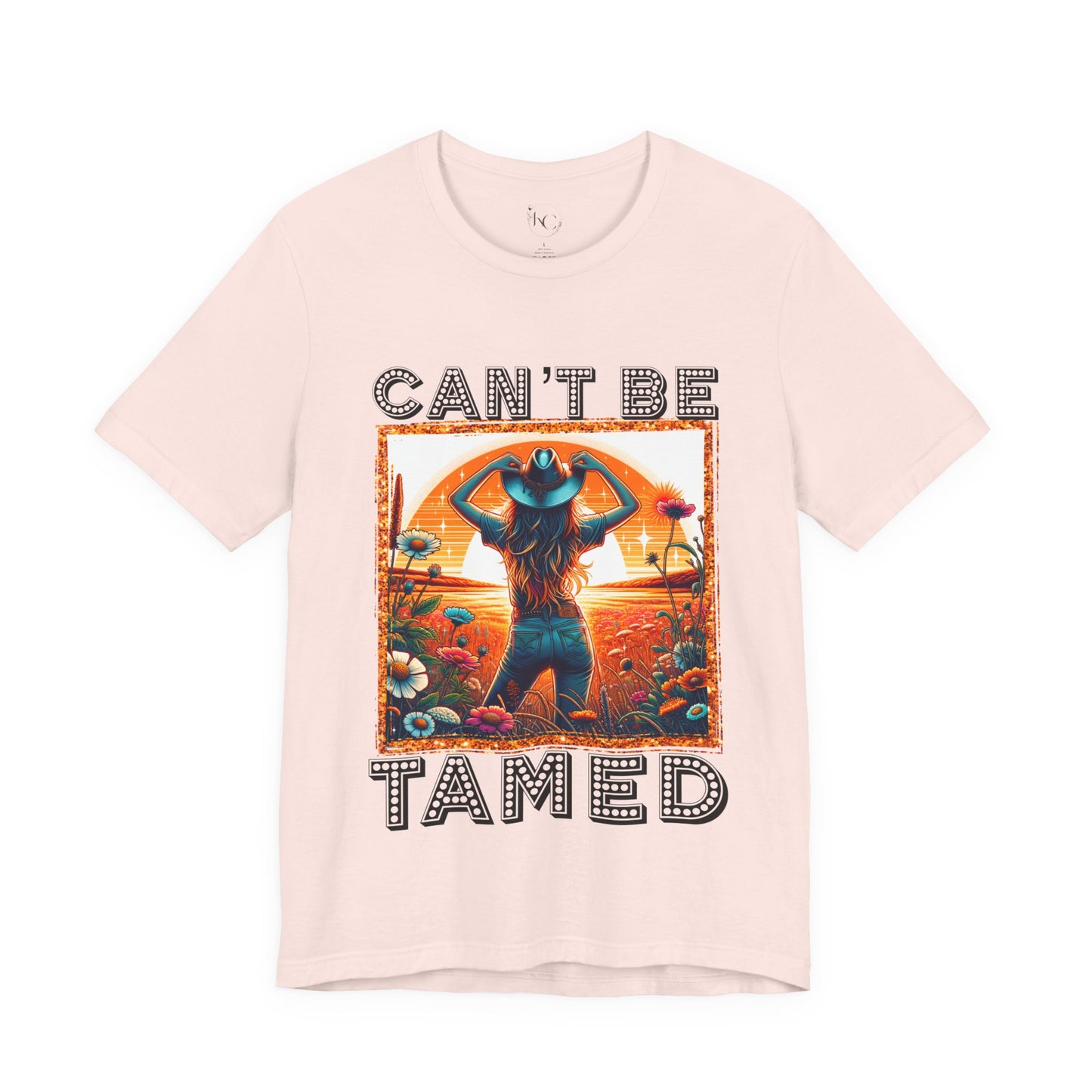 Western Cowgirl “Can’t Be Tamed” Shirt – Sunset Silhouette Graphic Tee