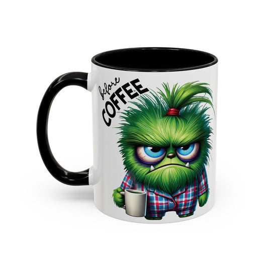 Coffee Mug - Angry Monster Before Caffeine, Happy Monster After Caffeine - Cute and Funny Design