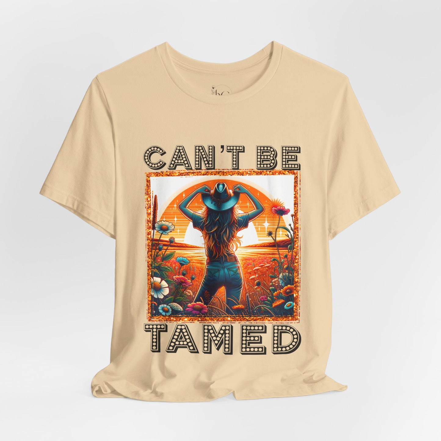 Western Cowgirl “Can’t Be Tamed” Shirt – Sunset Silhouette Graphic Tee