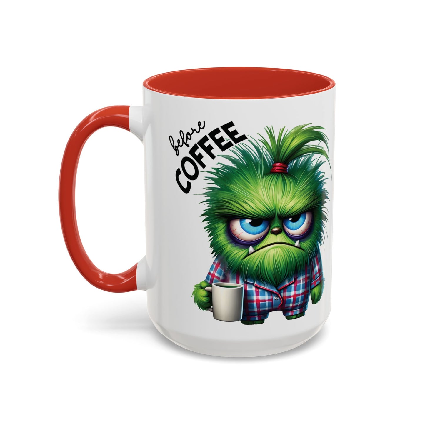 Coffee Mug - Angry Monster Before Caffeine, Happy Monster After Caffeine - Cute and Funny Design