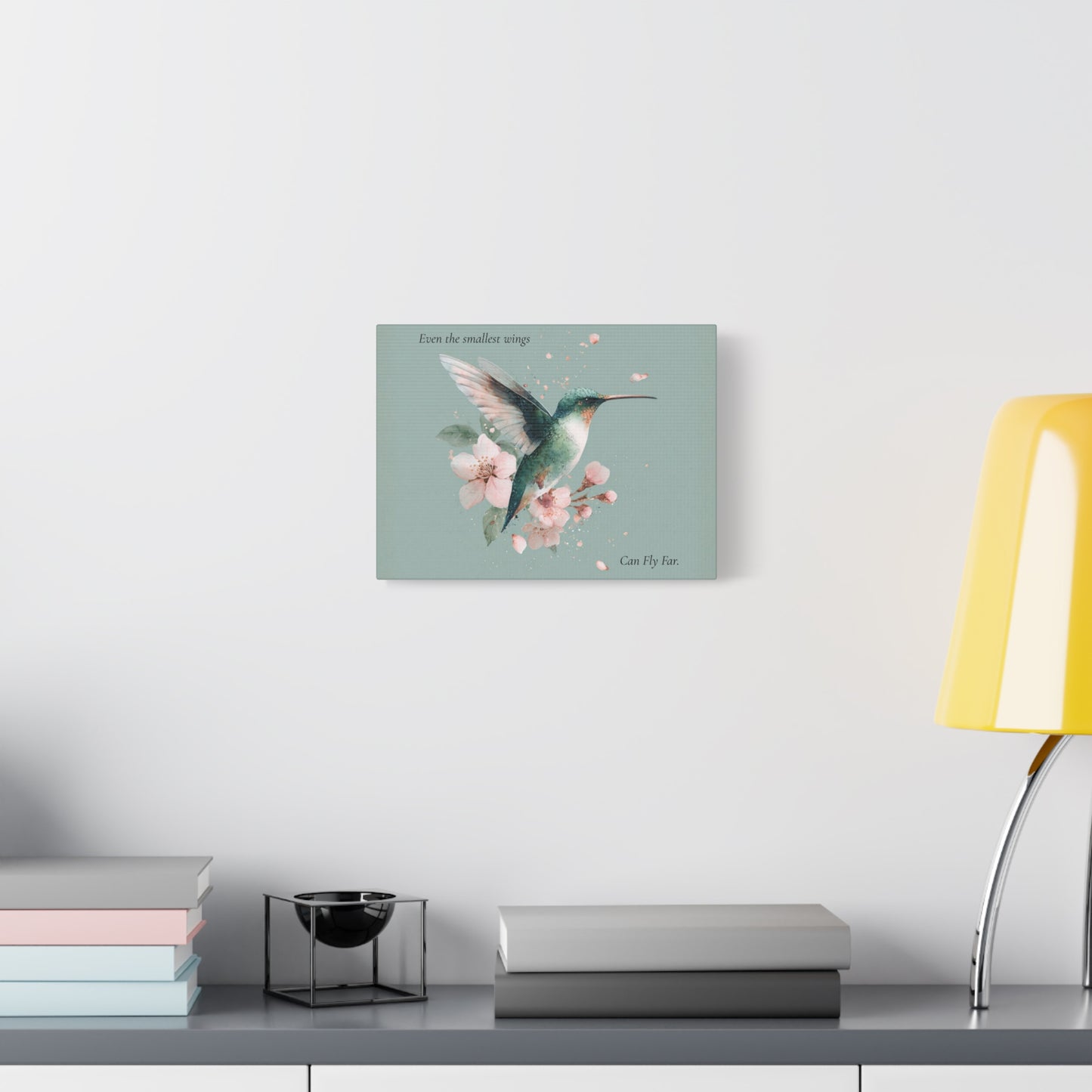 Hummingbird Floral Canvas Wall Art — "Even the Smallest Wings Can Fly Far" Matte Stretched Print