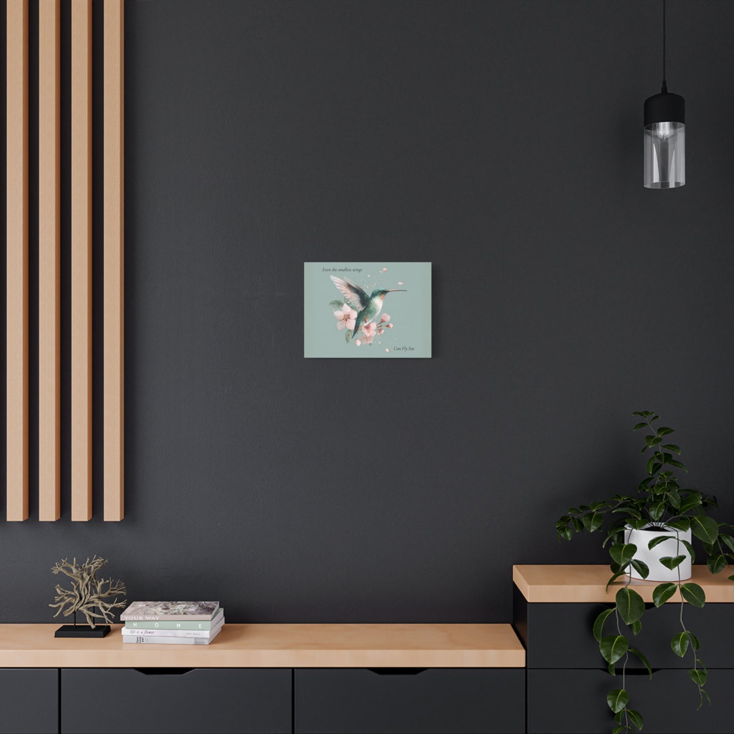 Hummingbird Floral Canvas Wall Art — "Even the Smallest Wings Can Fly Far" Matte Stretched Print