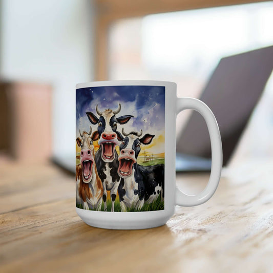 "Laughing Herd: Whimsical Faces in Every Sip with Our Hilarious Cow Mug!"