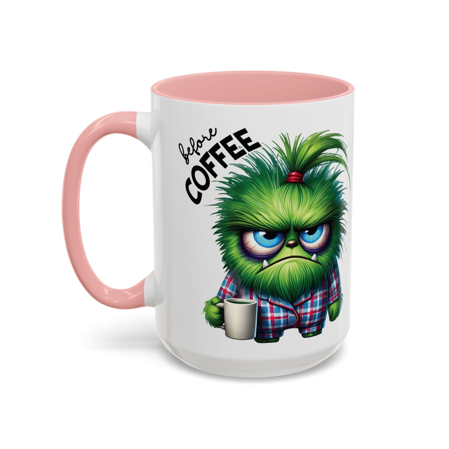Coffee Mug - Angry Monster Before Caffeine, Happy Monster After Caffeine - Cute and Funny Design